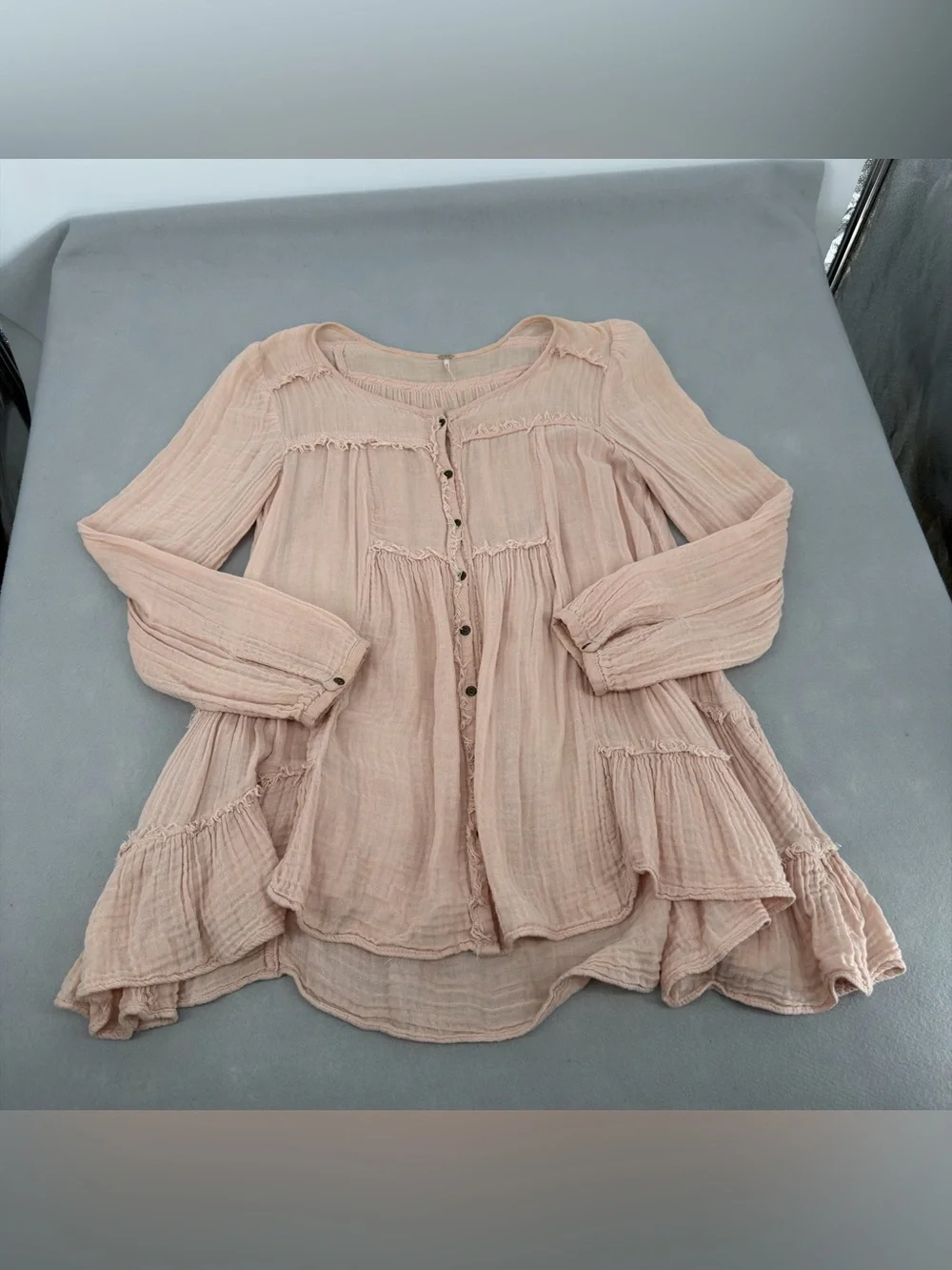 Free People Pink Ruffle Oversized Boho Tunic Top Small